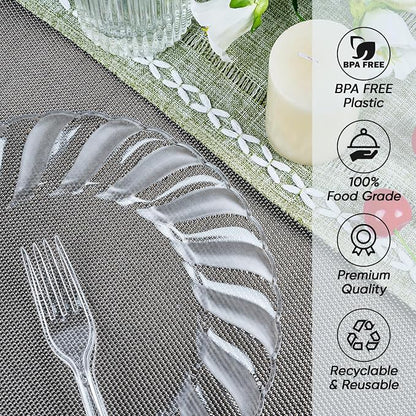 FOCUSLINE 100 Count 6 Inch Clear Plastic Plates, Disposable Heavy Duty Salad - Image 8