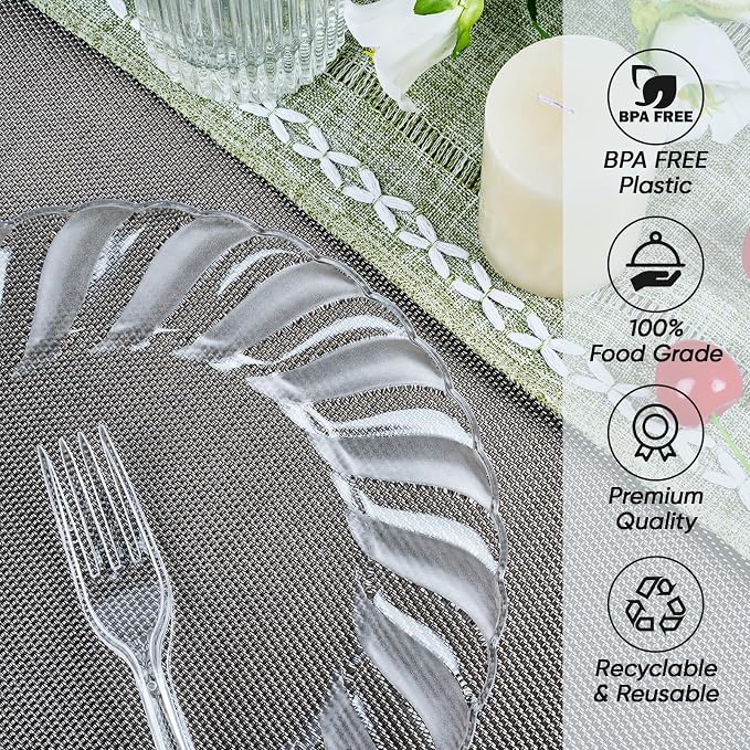 FOCUSLINE 100 Count Clear Plastic Plates 9 Inch, Disposable Heavy Duty Dinner - Image 8