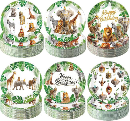Gerrii 60 Pcs Wild Animals Themed Party Plates 7 Inch Happy Birthday Disposable by Gerrii