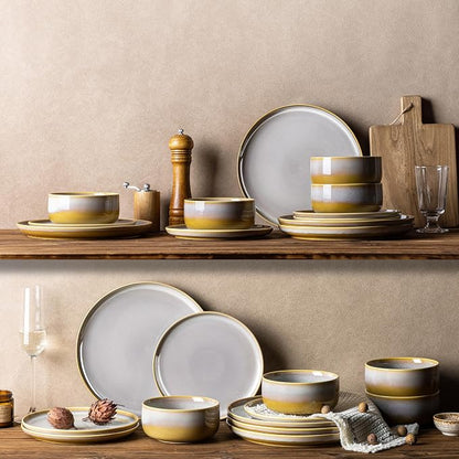 Ceramic Dinnerware Set for 4, 12-Piece Plates and Bowls Set | Handmade Reactive - Image 7