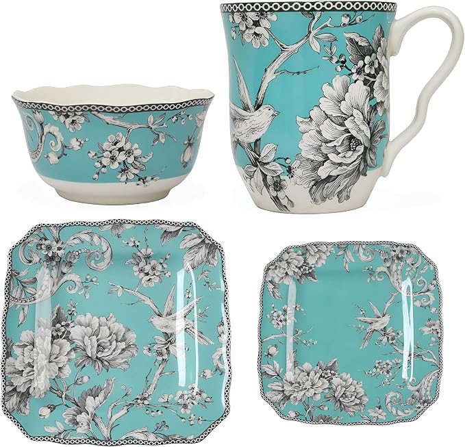 222 Fifth Adelaide Turquoise 16-Piece Porcelain Dinnerware Set | Microwave and - Image 8