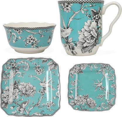 222 Fifth Adelaide Turquoise 16-Piece Porcelain Dinnerware Set | Microwave and - Image 8