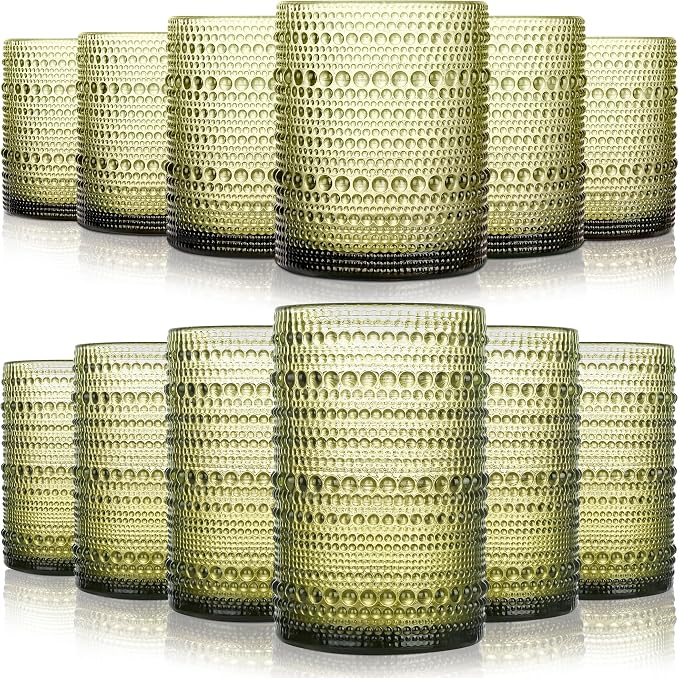 KMIGRUAN Hobnail Drinking Glasses Set of 12, 15Oz & 12Oz Cocktail Glasses | by KMIGRUAN