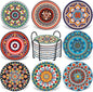 Coasters for Drinks,AODINI Set of 8 Absorbent Stone Coasters for Wooden Table, Mandala Ceramic with Cork Base, Gift for Housewarming Birthday and Family - Great Home and Dining Room Decor