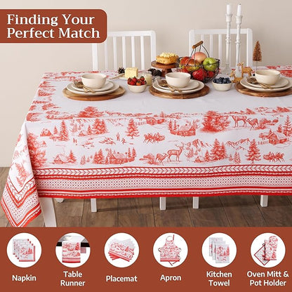 Maison d' Hermine Table Cloth Rectangle Table 100% Cotton 70 x 120 Inches Fall Tablecloth Reusable Everyday Use for Thanksgiving Christmas Decorations Dining Farmhouse Party (Winter Jouy)