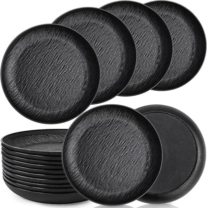 16 Pieces Large Deep Plastic Plates, 9 Inch Unbreakable Dinner Plates Reusable Lightweight Dishes, BPA Free Flat Round Dinnerware Microwave Dishwasher Safe for Kitchen Camping Picnic
