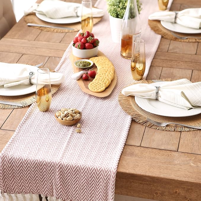 DII Woven Basic Tabletop Collection Chevron Table Runner, Pale Mauve - Image 3