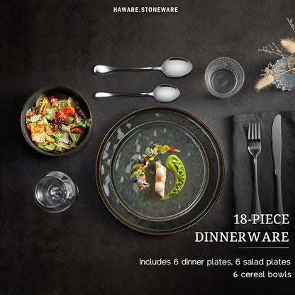 HaWare Dinnerware Sets, 18-Piece Plates and Bowls Set, Reactive Moss Green | - Image 3