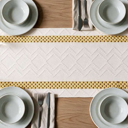 Artoid Mode Yellow Stripe Woven Rustic Table Runner 12x72 Inch | Holiday - Image 5