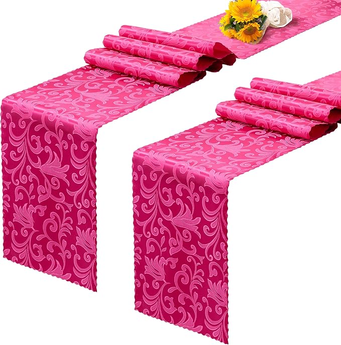 RUDONG M Satin Table Runners, Hot Pink, 12 x 108 Inch, 2 Pack | Long Silky by RUDONG+M