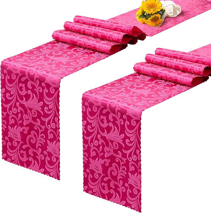 RUDONG M Satin Table Runners, Hot Pink, 12 x 108 Inch, 2 Pack | Long Silky by RUDONG+M