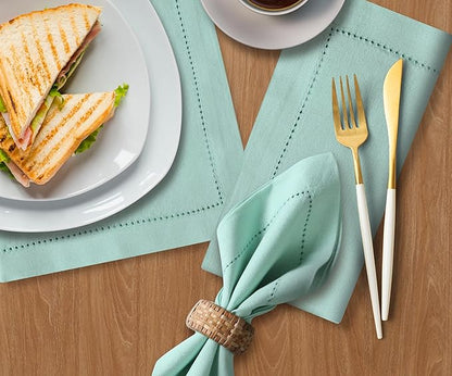 Bedding Craft Cotton Cloth Dinner Napkins Set of 12 – 18x18 Bird Egg Gray Hemstitched – Machine Washable Fabric Napkins for Weddings, Thanksgiving, Christmas & Daily Dining