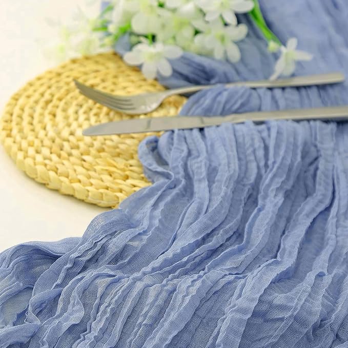 6 Pack Dusty Blue Cheesecloth Table Runner 35 x 120 Inch | Boho Gauze Fabric - Image 2