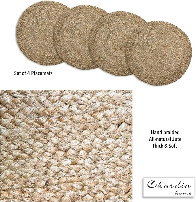 Round Woven Jute Braided Placemats, 14 Inch | Farmhouse, All Natural - Image 7
