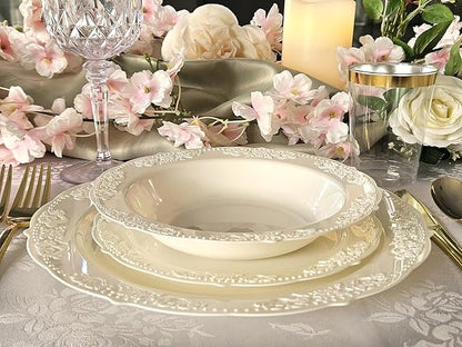 " OCCASIONS " 240 Plates Pack,(120 Guests) Vintage Wedding Party Disposable Plastic Plates Set-120x10.25'' Dinner +120x7.5'' Salad/Dessert Plate (Portofino Light Pink/Blush & Gold)