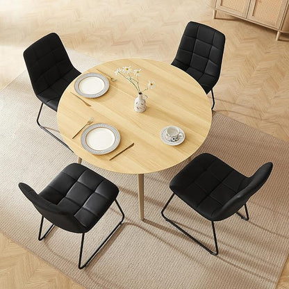 43.3 Inch Round Dining Table Set for 4, Modern Small Kitchen Coffee Set for Dining Room Kitchen Apartment (Cream Table+4 U-Shaped BlackChairs)