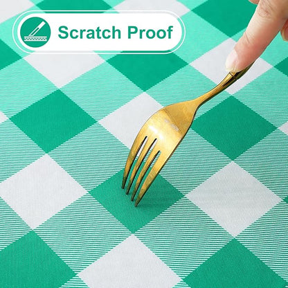 misaya Rectangle Waterproof Vinyl Table Cloth, Buffalo Flannel Backed Tablecloth, Wipeable Plastic Table Cover for Dinner, Kitchen, Outdoor (60" x 102", Green and White)