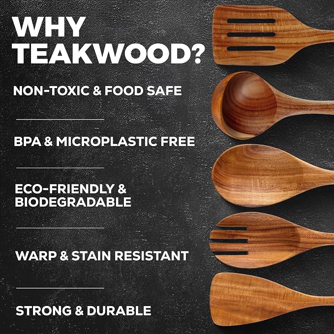 Zulay Kitchen Extra-Large 5-Piece Wooden Spoon Set - Image 4