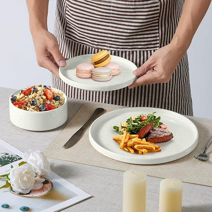 E-far Stoneware Dinnerware Sets, 12-Piece Plates and Bowls Dish Set for 4, Kitchen Modern Dinning Dishware, Chip and Scratch Resistant, Microwave & Dishwasher Safe, Speckled White