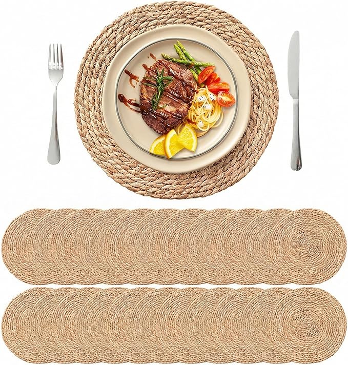 13.8'' Round Woven Placemats Set of 24, Boho Wicker Chargers, Terrekraft | by TerrekraftMakeLuxuryTraysAffordable