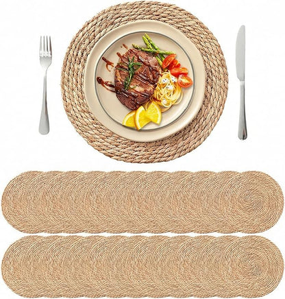 13.8'' Round Woven Placemats Set of 24, Boho Wicker Chargers, Terrekraft | by TerrekraftMakeLuxuryTraysAffordable