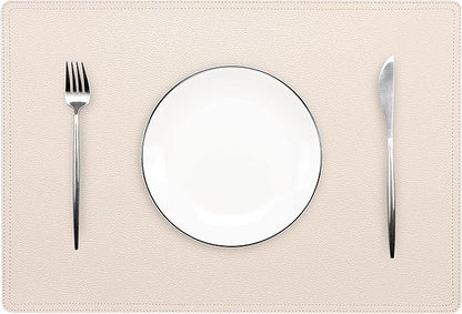 Set of 4 Faux Leather Placemats, PU Table Mats, Waterproof, Stain Resistant, Heat Resistant, Non-Slip Easy to Clean for Kitchen Dining Table,Conference Table C Beige Rectangle