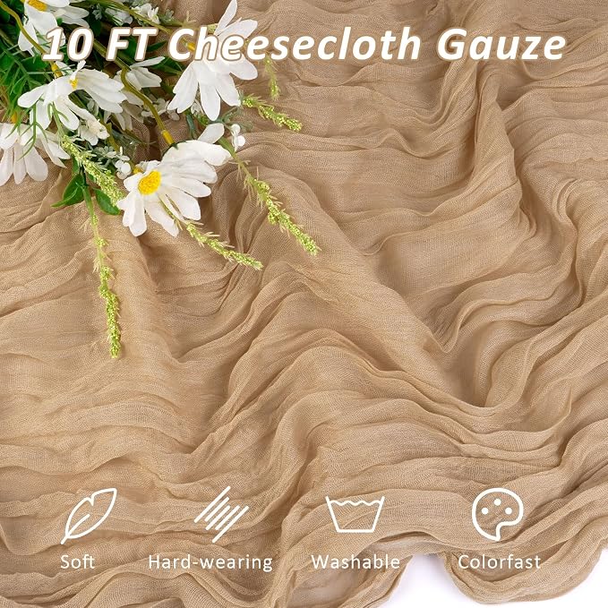 Cheesecloth Table Runner, 120 Inch 10 FT, Champagne | 1 Pack, 35x120 Inches - Image 3