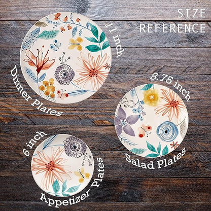 Bico Blossom Symphony Dinner Plates Set of 4, 11 Inch Large Ceramic Plates for Pasta, Steak, Stylish Serving Dishes, Microwave and Dishwasher Safe, Gift for Housewarming and Thanksgiving