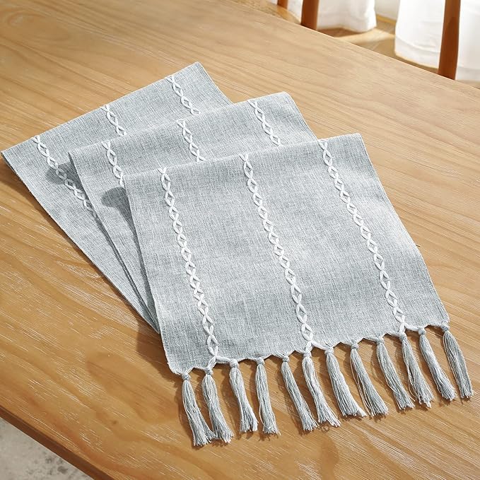 Wracra Rustic Linen Table Runner, Dusty Blue Table Runners 72 inches Long | - Image 6