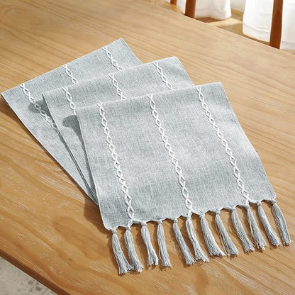 Wracra Rustic Linen Table Runner, Dusty Blue Table Runners 72 inches Long | - Image 6