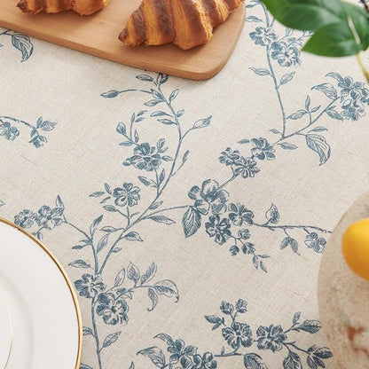 jinchan Blue Farmhouse Floral Linen Rectangle Table Cloth 52 x 70 Inch | - Image 7