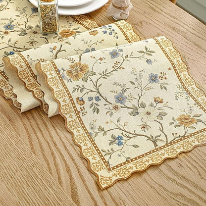 HunnmingRe Chinoiserie Table Runner Light Brown White Floral Table Runner - Image 2