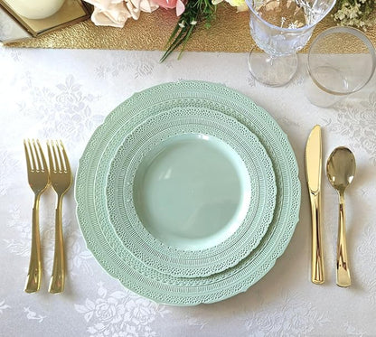 " OCCASIONS " 80 Plates Pack,(40 Guests) Extra Heavyweight Vintage Wedding Disposable/Reusable Plastic Plates 40 x 11'' Dinner + 40 x 8.25'' Salad/Dessert Plate (Chateau in Mint)