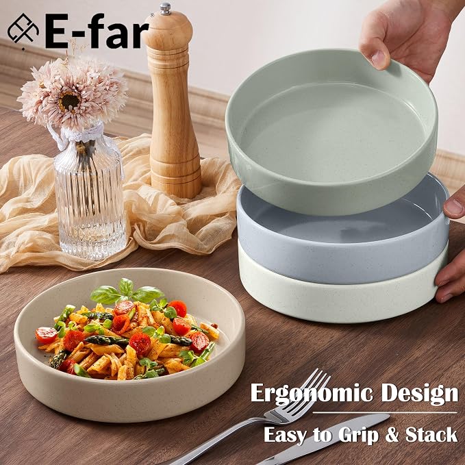 E-far Pasta Bowls Set of 4, 35oz Ceramic Large Salad Bowl Plates - Image 3