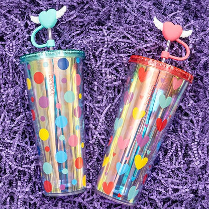 bzyoo 24 oz SIP Tumbler with Heart-Shaped w/Wing Straw Cap Cover– Cute DotDot - Image 7