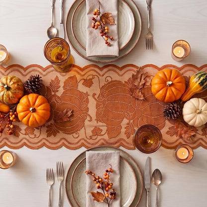 Artoid Mode Lace Jacquard Pumpkin Leaf Fall Table Runner, Seasonal Thanksgiving - Image 3
