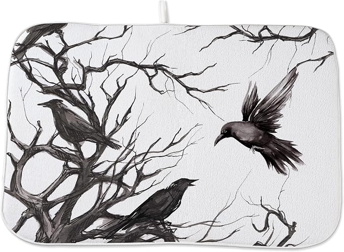 Halloween Dish Drying Mat for Kitchen Counter 18x24 Inch Black Tree Crows Dish by Unknown