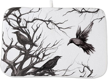 Halloween Dish Drying Mat for Kitchen Counter 18x24 Inch Black Tree Crows Dish by Unknown