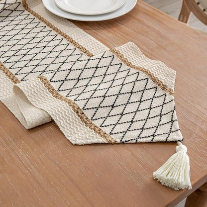 Table Runner, Boho Style with Tassels, Cotton & Linen, Farmhouse Home Decor - Image 2
