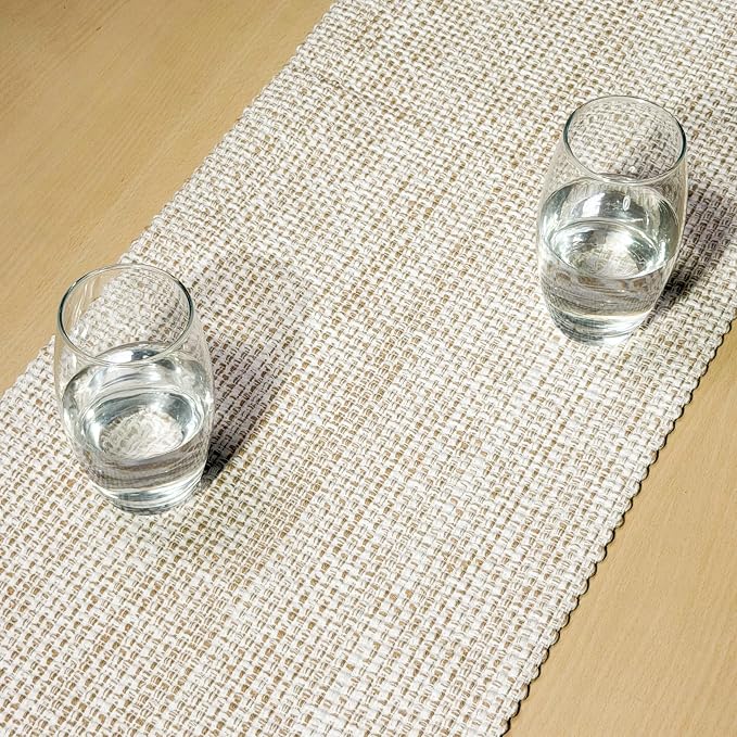 Cotton Table Runner, 13x72 Inch, Neutral Beige Ivory | Textured Woven Fabric - Image 3