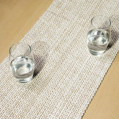 Cotton Table Runner, 13x72 Inch, Neutral Beige Ivory | Textured Woven Fabric - Image 3