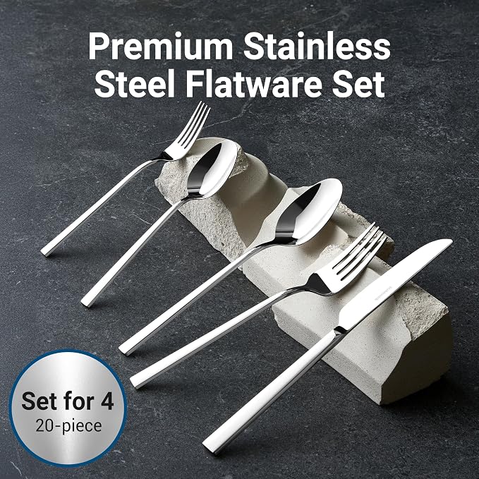 20-Piece Durable 18/10 Silverware Set, Stainless Steel Flatware | Dishwasher - Image 4