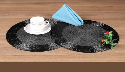 Lightnpro Round Black Beaded Placemats Set of 4 - Handcrafted Decorative Table Chargers - Elegant Farmhouse Table Mats for Dining, Holiday Dinner, Parties, Wedding & Home Décor - 13 Inch Black
