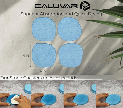 Stone Coasters Set of 4 Ocean Blue, Absorbent Diatomaceous Earth Coastal Decor - Image 4