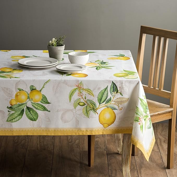 Maison d' Hermine Table Cloth Rectangle Table 100% Cotton 70 x 120 Inches Tablecloth Reusable Decorative for Dining Room Farmhouse Home Valentines Day Decorations Spring Summer - Limoncello