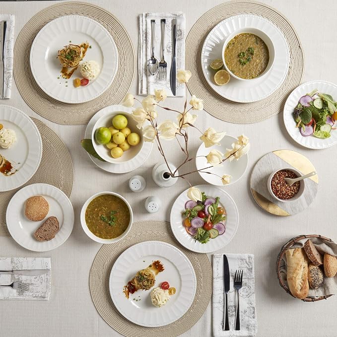 Tabletops Gallery Embossed Bone White Porcelain Round Dinnerware Collection- - Image 3