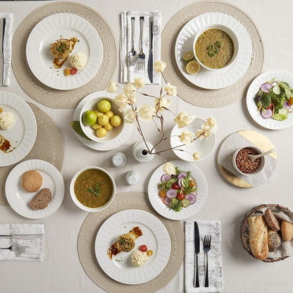Tabletops Gallery Embossed Bone White Porcelain Round Dinnerware Collection- - Image 3