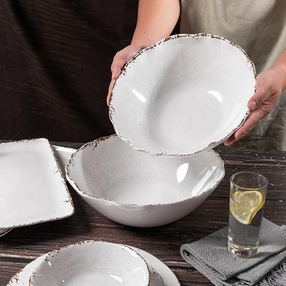 Rustic Melamine Serving Bowls, 12 inch Larger Salad Bowl Set, Farmhouse White - Image 5