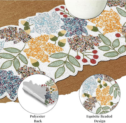 Boho Beaded Table Runner, 13x36 | Handcrafted glass beads, polyester satin - Image 6