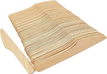100 Pack Disposable Knives - 6.5 Inch Length Wooden Cutlery - Biodegradable Silverware For Catering Formal Events, Parties, BBQ, Picnic, Camping, Travels, Weddings, Dinner And All Other Occasions